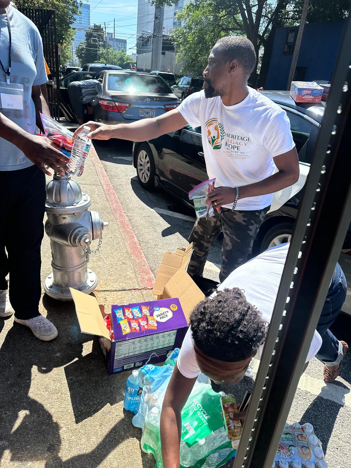Volunteers with community members